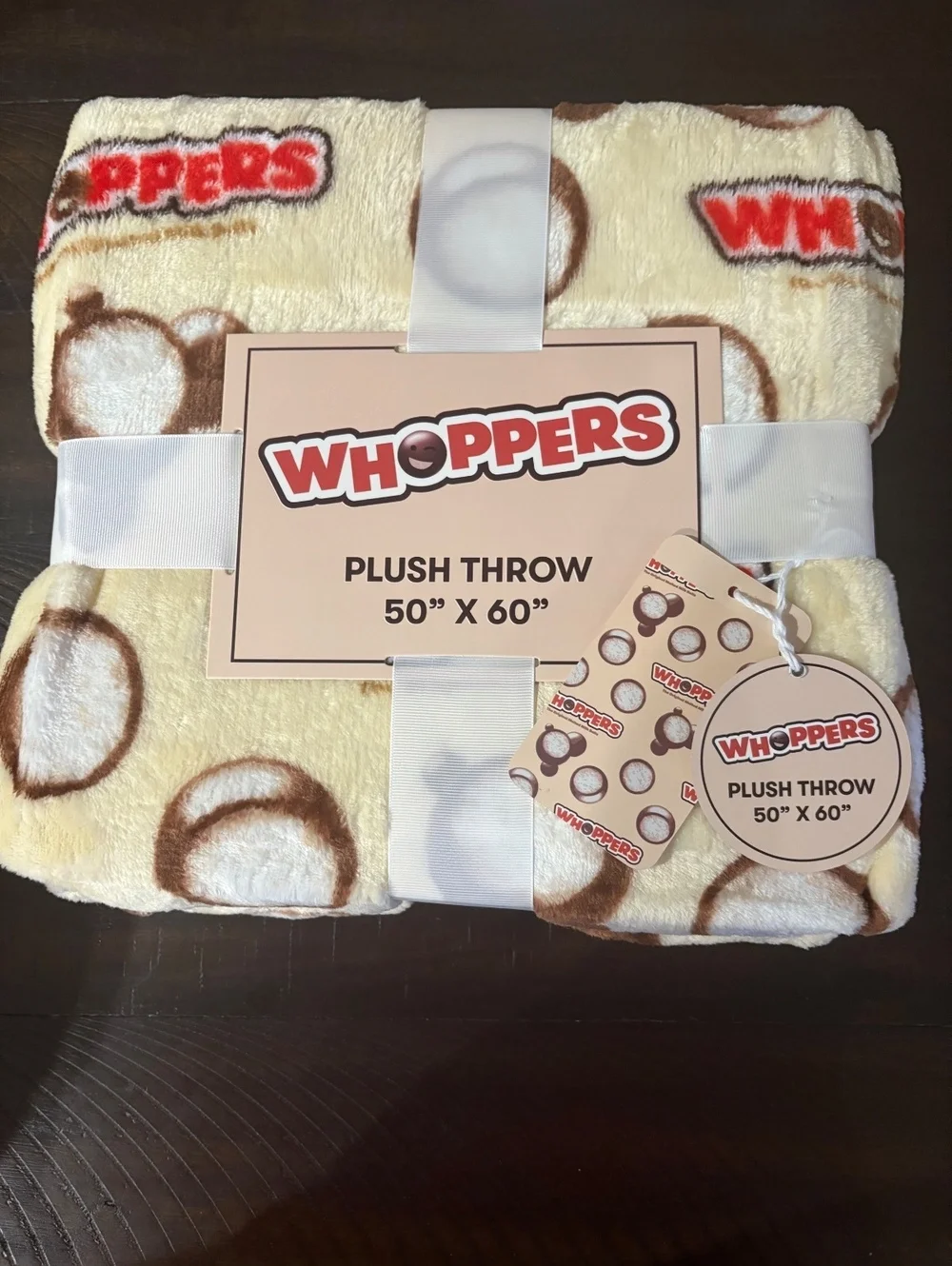 Whoppers Plush Throw Blanket 50 x 60 Candy Logo Fleece Cream Brown New